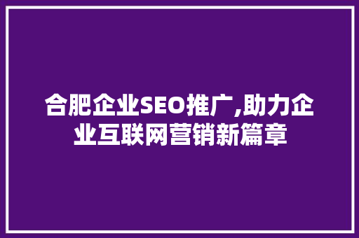 合肥企业SEO推广,助力企业互联网营销新篇章