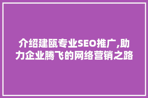 介绍建瓯专业SEO推广,助力企业腾飞的网络营销之路