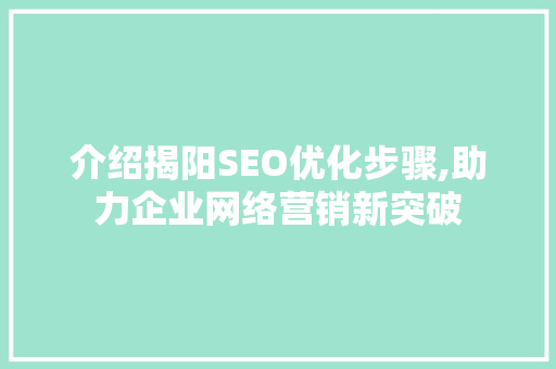 介绍揭阳SEO优化步骤,助力企业网络营销新突破