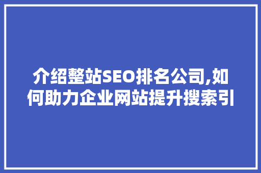 介绍整站SEO排名公司,如何助力企业网站提升搜索引擎优化效果