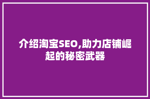 介绍淘宝SEO,助力店铺崛起的秘密武器
