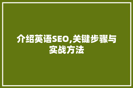 介绍英语SEO,关键步骤与实战方法