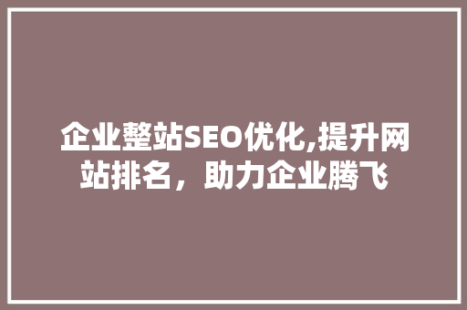 企业整站SEO优化,提升网站排名，助力企业腾飞
