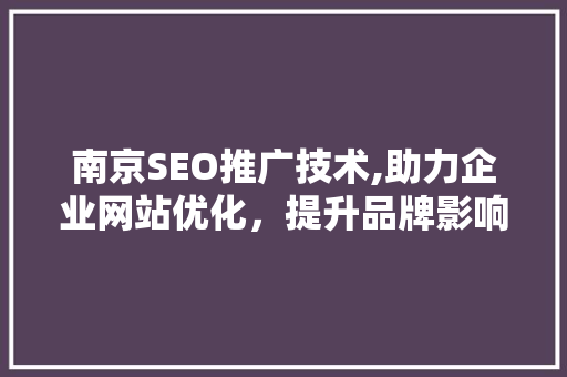 南京SEO推广技术,助力企业网站优化，提升品牌影响力