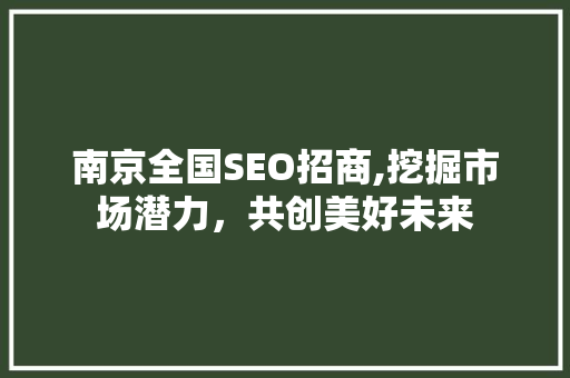 南京全国SEO招商,挖掘市场潜力，共创美好未来