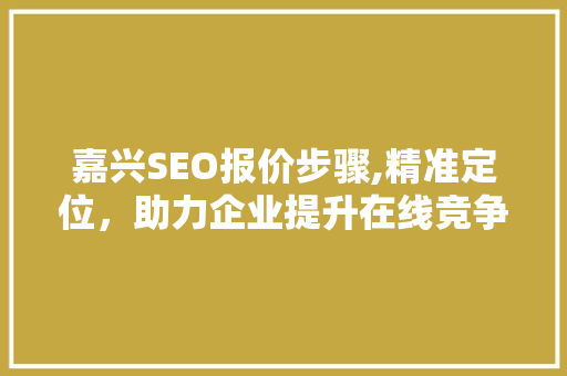 嘉兴SEO报价步骤,精准定位，助力企业提升在线竞争力