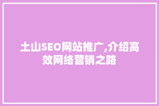 土山SEO网站推广,介绍高效网络营销之路