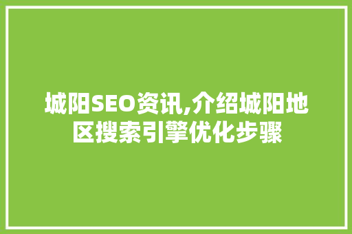城阳SEO资讯,介绍城阳地区搜索引擎优化步骤