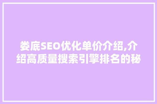 娄底SEO优化单价介绍,介绍高质量搜索引擎排名的秘密