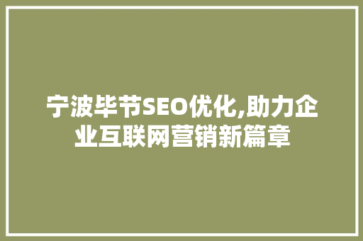 宁波毕节SEO优化,助力企业互联网营销新篇章