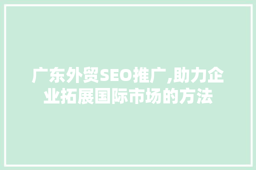 广东外贸SEO推广,助力企业拓展国际市场的方法