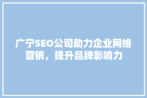 广宁SEO公司助力企业网络营销，提升品牌影响力