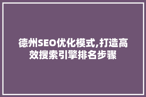 德州SEO优化模式,打造高效搜索引擎排名步骤
