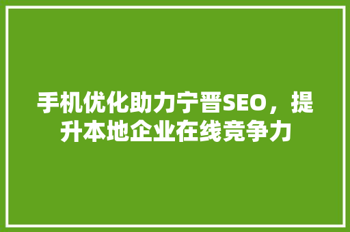 手机优化助力宁晋SEO，提升本地企业在线竞争力