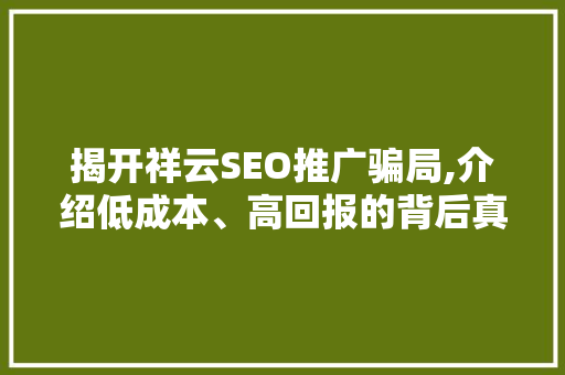 揭开祥云SEO推广骗局,介绍低成本、高回报的背后真相