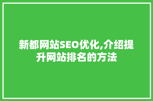 新都网站SEO优化,介绍提升网站排名的方法