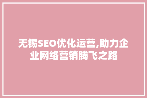 无锡SEO优化运营,助力企业网络营销腾飞之路