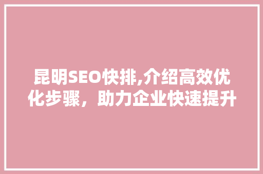 昆明SEO快排,介绍高效优化步骤，助力企业快速提升网站排名