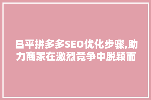 昌平拼多多SEO优化步骤,助力商家在激烈竞争中脱颖而出