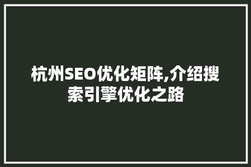 杭州SEO优化矩阵,介绍搜索引擎优化之路