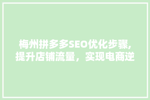梅州拼多多SEO优化步骤,提升店铺流量，实现电商逆袭