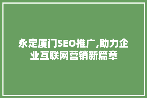 永定厦门SEO推广,助力企业互联网营销新篇章