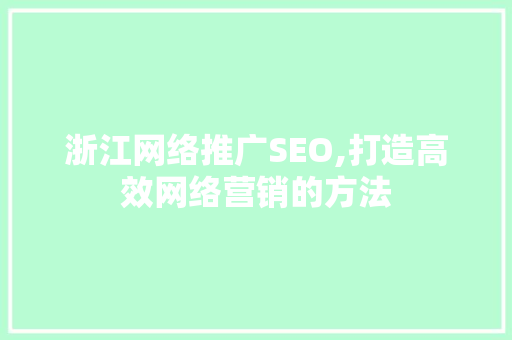 浙江网络推广SEO,打造高效网络营销的方法
