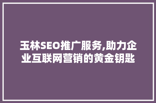 玉林SEO推广服务,助力企业互联网营销的黄金钥匙