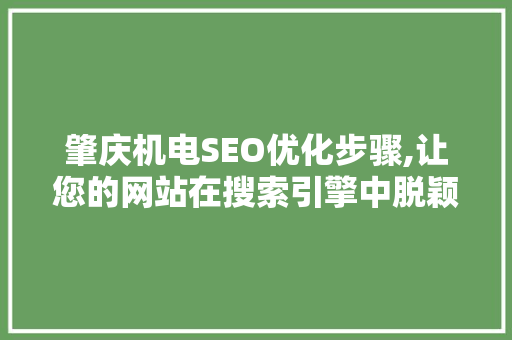 肇庆机电SEO优化步骤,让您的网站在搜索引擎中脱颖而出