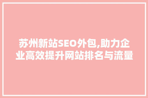 苏州新站SEO外包,助力企业高效提升网站排名与流量