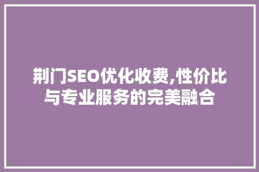 荆门SEO优化收费,性价比与专业服务的完美融合
