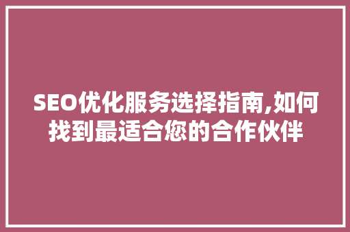 SEO优化服务选择指南,如何找到最适合您的合作伙伴