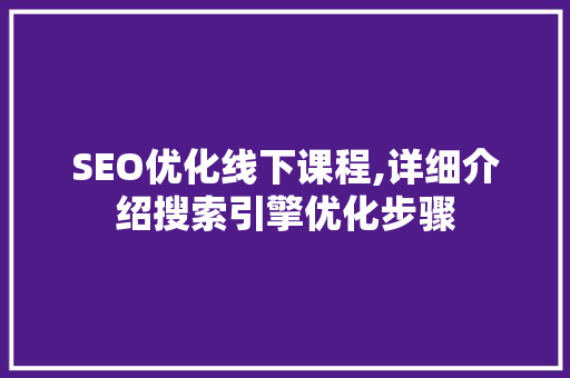 SEO优化线下课程,详细介绍搜索引擎优化步骤