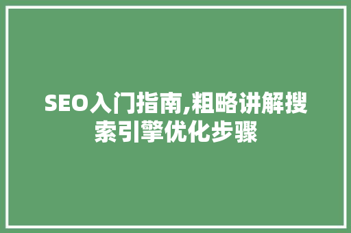 SEO入门指南,粗略讲解搜索引擎优化步骤