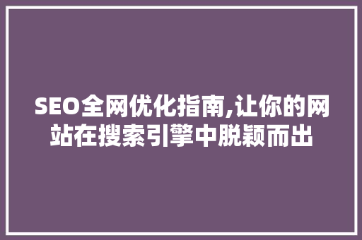 SEO全网优化指南,让你的网站在搜索引擎中脱颖而出