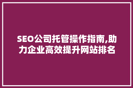 SEO公司托管操作指南,助力企业高效提升网站排名