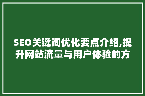 SEO关键词优化要点介绍,提升网站流量与用户体验的方法