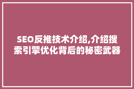 SEO反推技术介绍,介绍搜索引擎优化背后的秘密武器
