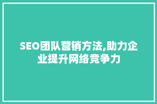 SEO团队营销方法,助力企业提升网络竞争力