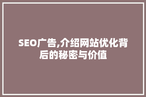 SEO广告,介绍网站优化背后的秘密与价值