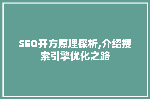 SEO开方原理探析,介绍搜索引擎优化之路