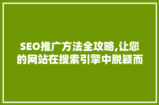 SEO推广方法全攻略,让您的网站在搜索引擎中脱颖而出