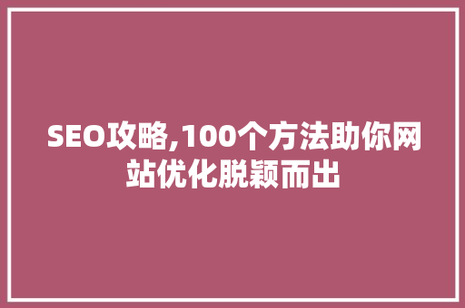 SEO攻略,100个方法助你网站优化脱颖而出
