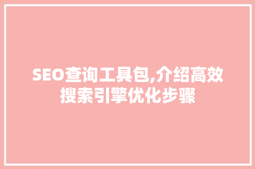 SEO查询工具包,介绍高效搜索引擎优化步骤