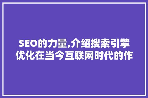 SEO的力量,介绍搜索引擎优化在当今互联网时代的作用