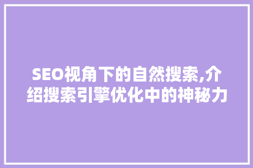 SEO视角下的自然搜索,介绍搜索引擎优化中的神秘力量