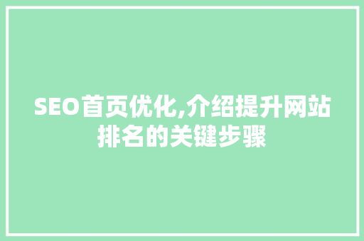 SEO首页优化,介绍提升网站排名的关键步骤