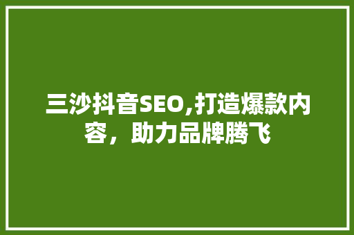 三沙抖音SEO,打造爆款内容，助力品牌腾飞