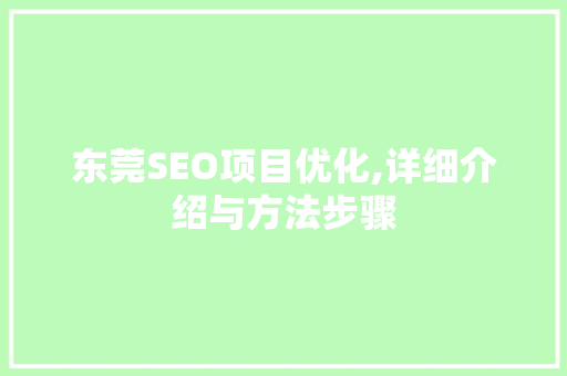 东莞SEO项目优化,详细介绍与方法步骤
