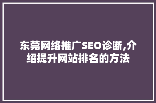 东莞网络推广SEO诊断,介绍提升网站排名的方法